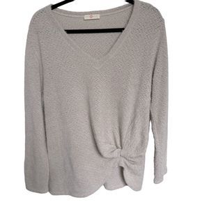 Chrysanthemum oatmeal knit twisted knot sweater